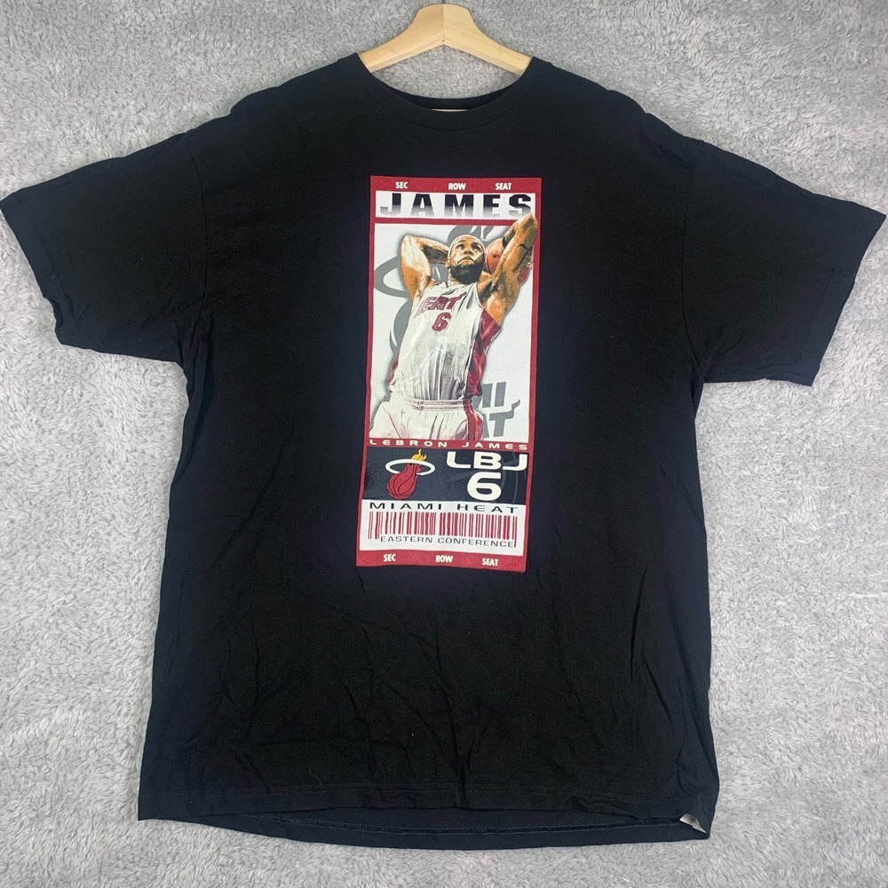 Majestic NBA Miami Heat LeBron James LBJ 6 Ticket Graphic T-Shirt Mens XL Black